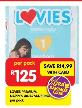 LOVIES PREMIUM NAPPIES 40/42/44/50/56 per pack