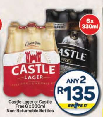 Castle Lager or Castle Free 6 x 330ml