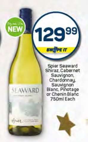 Spier Seaward Shiraz, Cabernet Sauvignon, Chardonnay, Sauvignon Blanc, Pinotage or Chenin Blanc 750ml Each