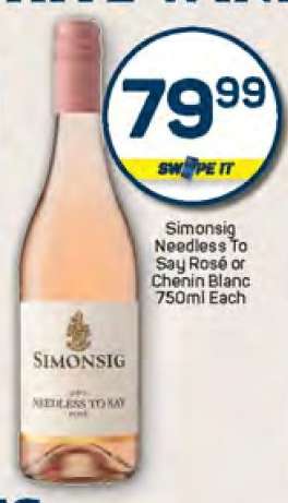 Simonsig Needless To Say Rosé or Chenin Blanc 750ml Each
