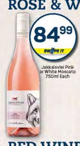 Jakkalsvlei Pink or White Moscato 750ml Each