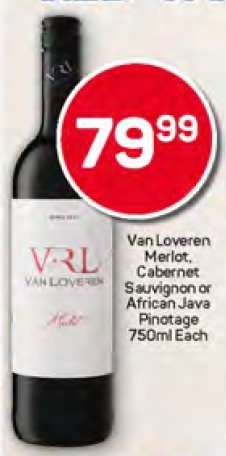 Van Loveren Merlot, Cabernet Sauvignon or African Java Pinotage 750ml Each