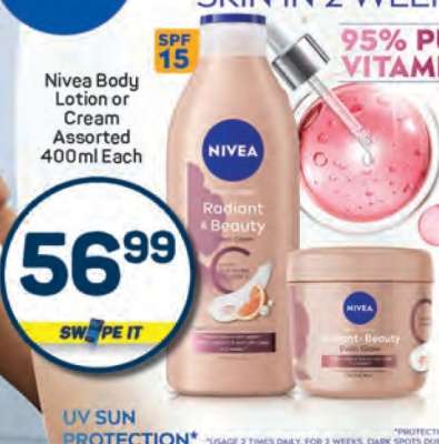 Nivea Body Lotion or Cream Assorted 400ml Each