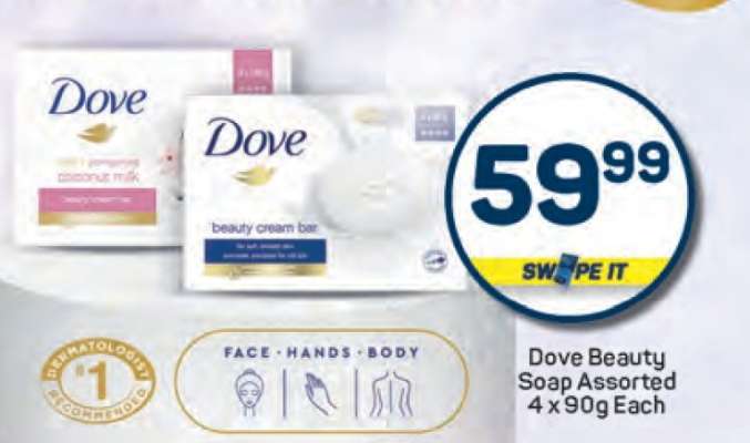Dove Beauty Soap Assorted 4 x 90g Each