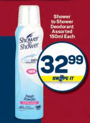 Shower To Shower Deodorant Assorted-150ml Each