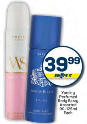 Yardley Perfumed Body Spray Assorted 90-125ml Each