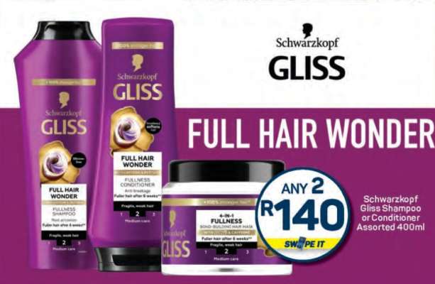 Schwarzkopf Gliss Shampoo or Conditioner Assorted 400ml