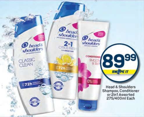 Head & Shoulders Shampoo, Conditioner or 2in1 Assorted 275/400ml Each
