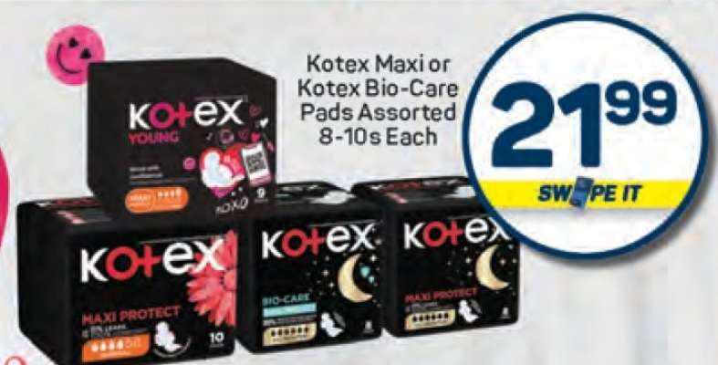 Kotex Maxi or Kotex Bio-Care Pads Assorted 8-10s Each