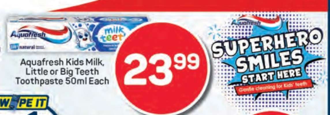Aquafresh Kids Milk, Little or Big Teeth Toothpaste 50ml Each