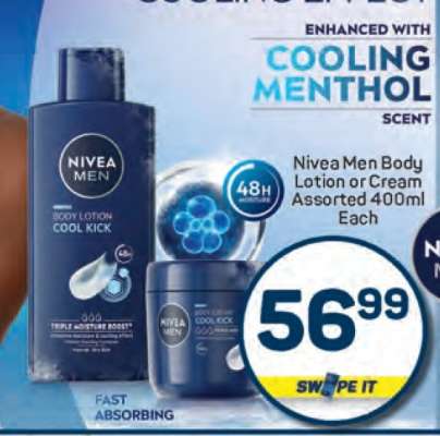 Nivea Men Body Lotion or Cream Assorted 400ml Each