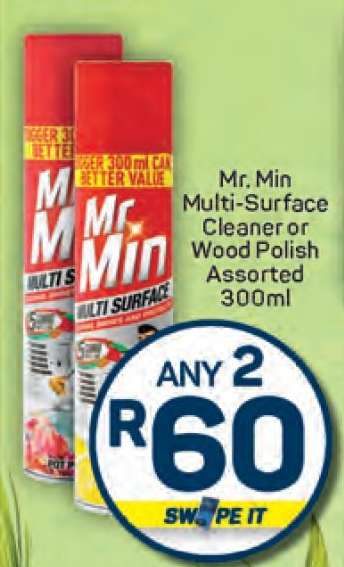 Mr. Min Multi-Surface Cleaner or Wood Polish Assorted 300ml
