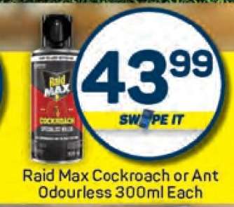 Raid Max Cockroach or Ant Odourless 300ml Each