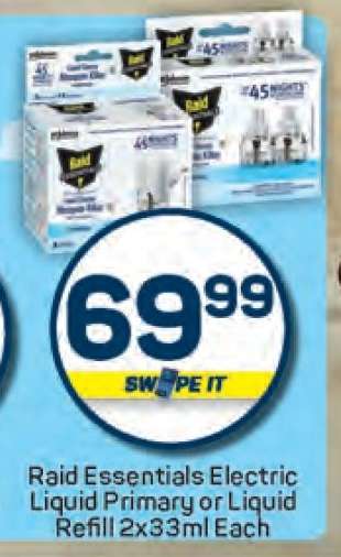 Raid Essentials Electric Liquid Primary or Liquid Refill 2x33ml Each