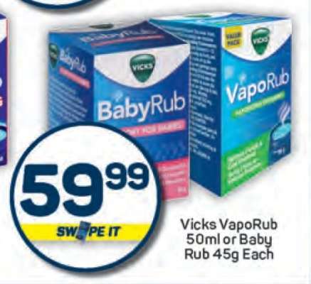 Vicks VapoRub 50ml or Baby Rub 45g Each