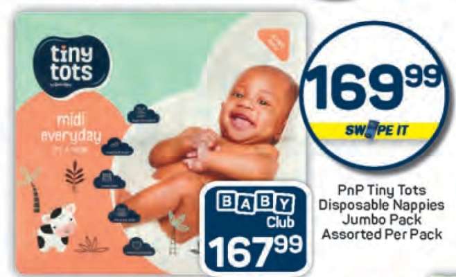 PnP Tiny Tots Disposable Nappies Jumbo Pack Assorted Per Pack