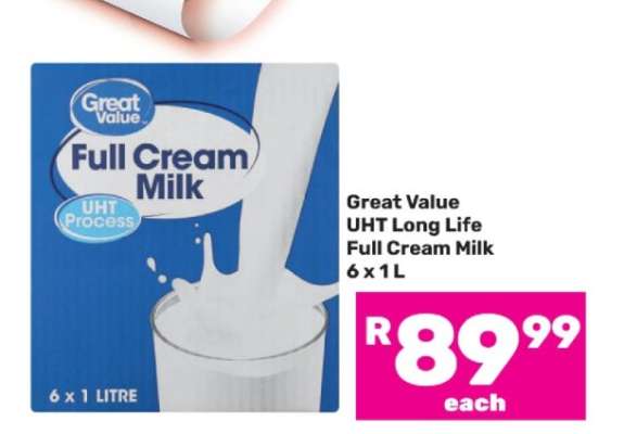 Great Value UHT Long Life Full Cream Milk