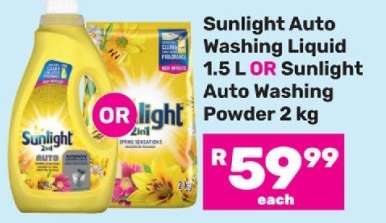 Sunlight Auto Washing Liquid 1.5 L OR Sunlight Auto Washing Powder 2 kg