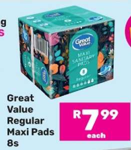 Great Value Regular Maxi Pads 8s