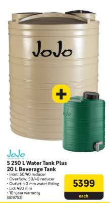 5 250 L Water Tank Plus 20 L Beverage Tank