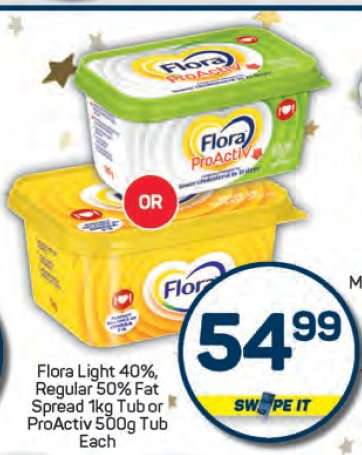 Flora Light 40%, Regular 50% Fat Spread 1kg Tub or ProActiv 500g Tub