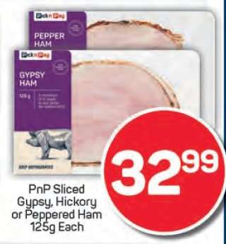 PnP Sliced Gypsy, Hickory or Peppered Ham 125g Each