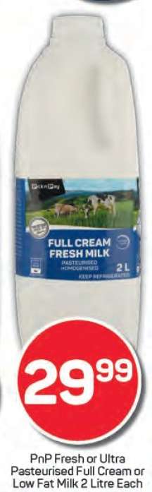 PnP Fresh or Ultra Pasteurised Full Cream or Low Fat Milk