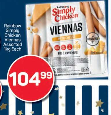 Rainbow Simply Chicken Viennas Assorted 1kg