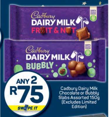 Cadbury Dairy Milk Chocolate or Bubbly Slabs Assorted 150g
