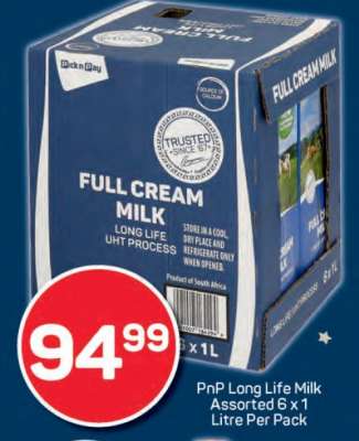 PnP Long Life Milk Assorted 6 x 1 Litre Per Pack