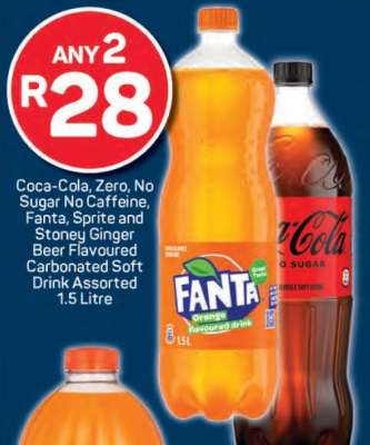 Coca-Cola, Zero, No Sugar No Caffeine, Fanta, Sprite and Stoney Ginger Beer Flavoured Carbonated Soft Drink Assorted