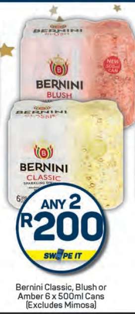 Bernini Classic, Blush or Amber 6 x 500ml Cans
