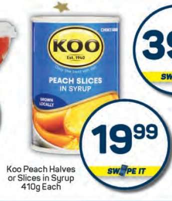 Koo Peach Halves or Slices in Syrup 410g