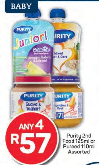 Purity 2nd Food 125ml or Pureed 110ml Assorted