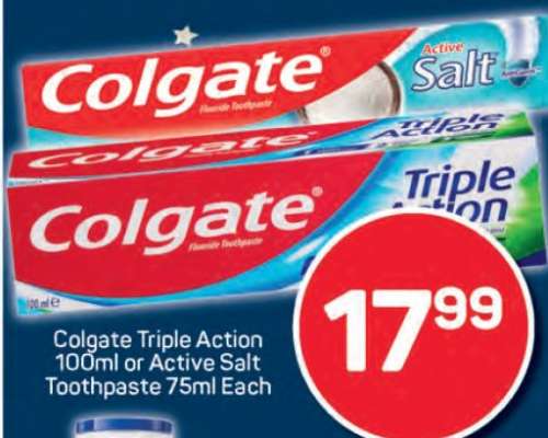 Colgate Triple Action or Active Salt Toothpaste