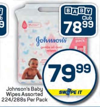 Johnson's Baby Wipes Assorted 224/288s Per Pack