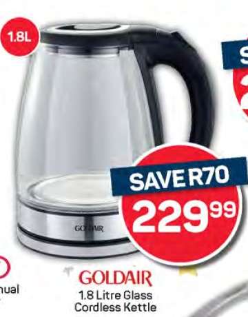 Goldair 1.8 Litre Glass Cordless Kettle