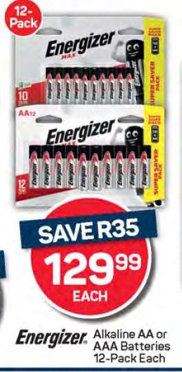 Energizer Alkaline AA or AAA Batteries 12-Pack Each