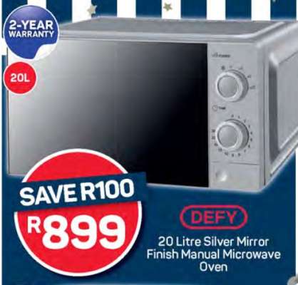 DEFY 20 Litre Silver Mirror Finish Manual Microwave Oven