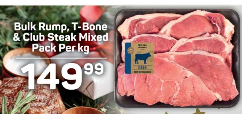 Bulk Rump, T-Bone & Club Steak Mixed Pack Per kg
