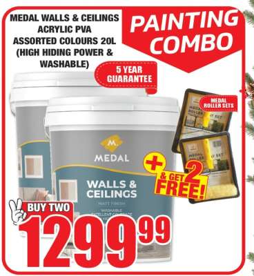 MEDAL WALLS & CEILINGS ACRYLIC PVA ASSORTED COLOURS 20L