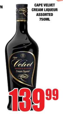 CAPE VELVET CREAM LIQUEUR ASSORTED 750ML
