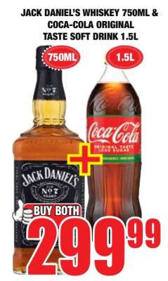 Jack Daniel’s Whiskey 750ml & Coca-Cola Original Taste Soft Drink 1.5L