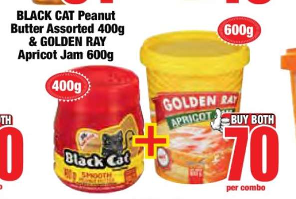 BLACK CAT Peanut Butter Assorted 400g & GOLDEN RAY Apricot Jam 600g