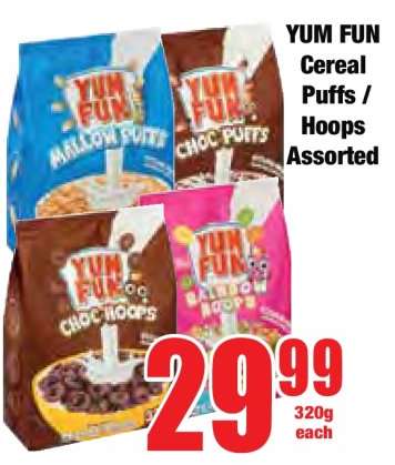 YUM FUN Cereal Puffs / Hoops Assorted