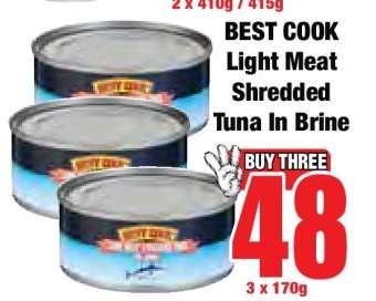 BEST COOK Light Meat Shredded Tuna In Brine