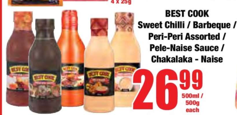 BEST COOK Sweet Chilli / Barbeque / Peri-Peri Assorted / Pele-Naise Sauce / Chakalaka-Naise