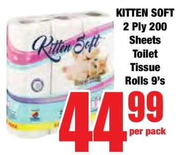 KITTEN SOFT 2 Ply 200 Sheets Toilet Tissue Rolls 9's