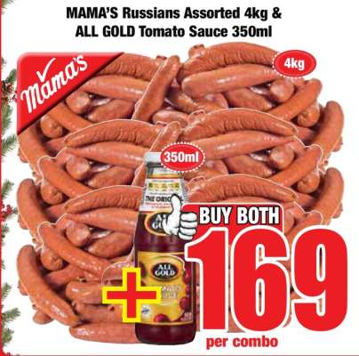 MAMA'S Russians Assorted 4kg & ALL GOLD Tomato Sauce 350ml