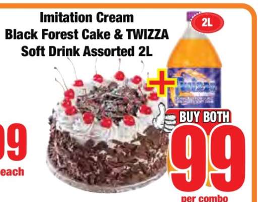 Imitation Cream Black Forest Cake & TWIZZA Soft Drink Assorted 2L